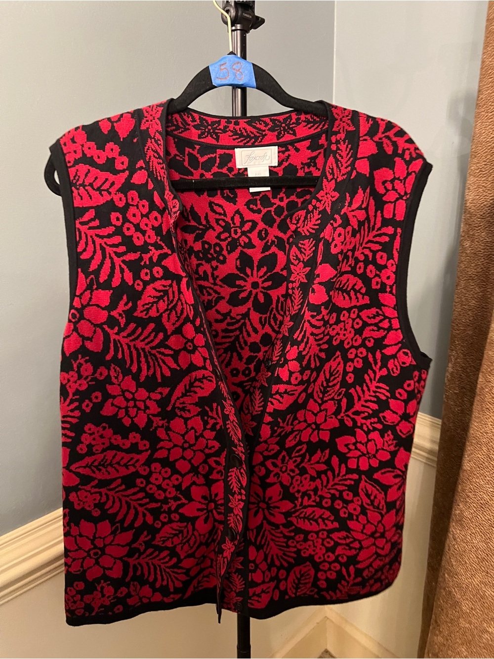 Foxcroft Red and Black Floral Knit Cardigan
